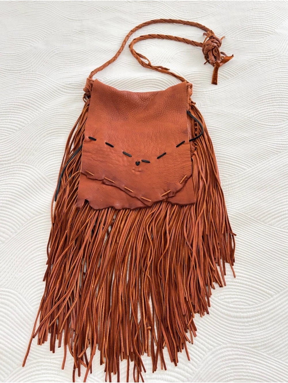 Vintage Fringed Leather Crossbody/ Boho Bag in Rust